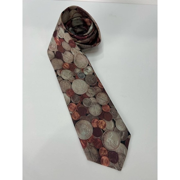 Money Necktie Coin Collector Pennies Nickels Dimes Quarters Half Whole Dollars - Picture 1 of 4
